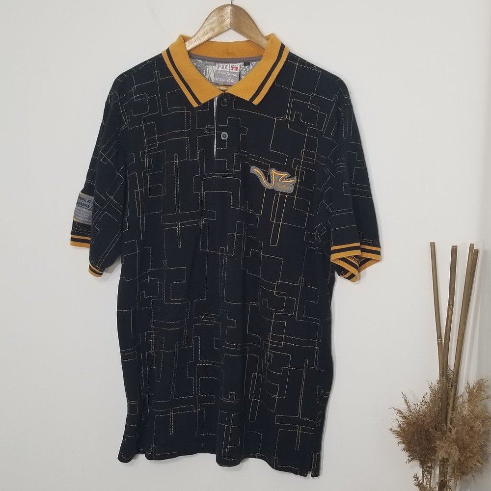 Pepe Jeans Gold Embroidered Polo Collared Shirt 2XL Black Short Sleeve Retro Men